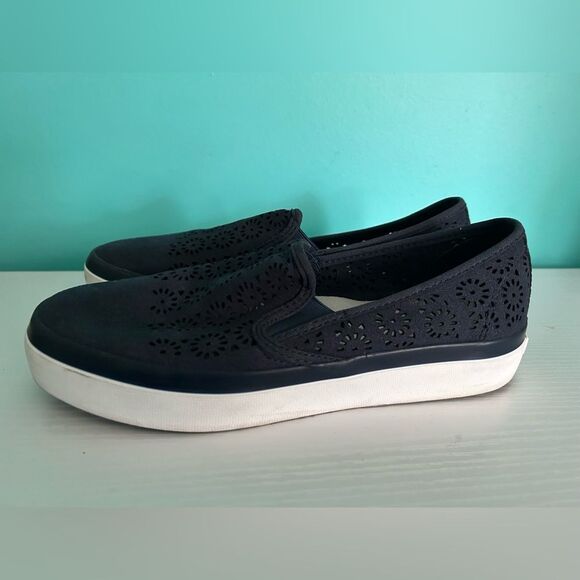 Sperry Seaside Perforated Sneakers Womens Size 9 Navy Suede Slip On - Picture 7 of 8